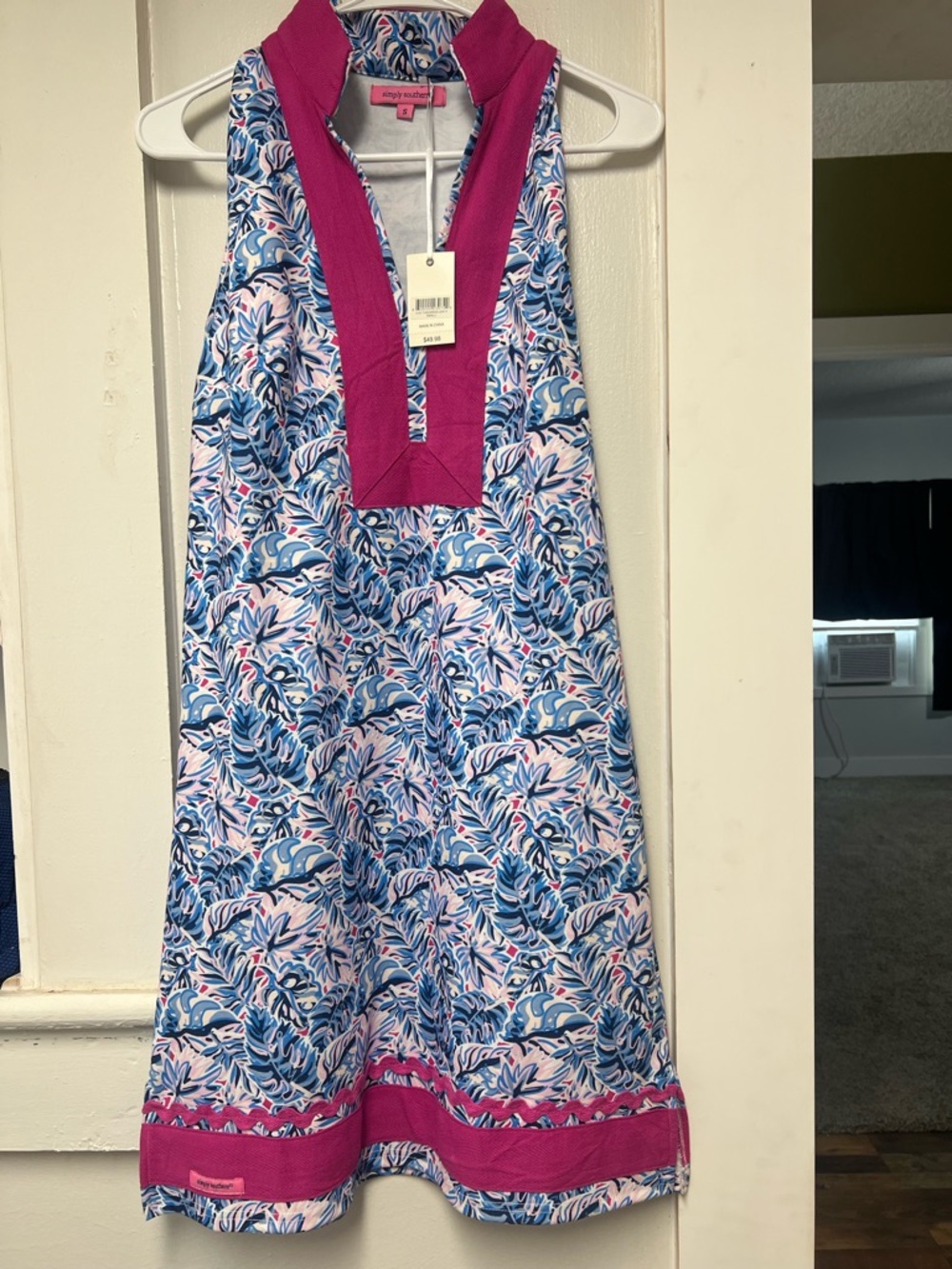 Simply Southern Pink & Blue Halter Shift Dress